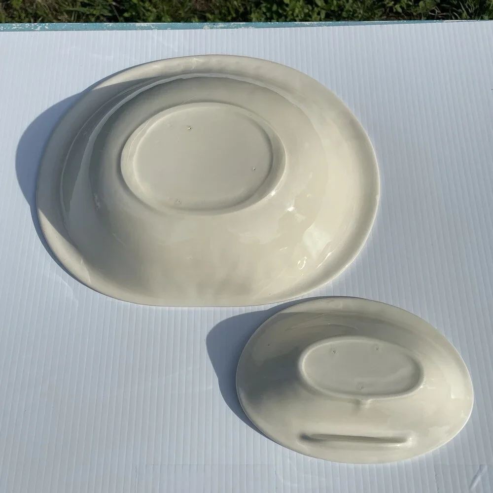 Vintage Serving Bundle Chip Dip Set Tea Cup Saucer Wood Trivet Kitchen Decor
